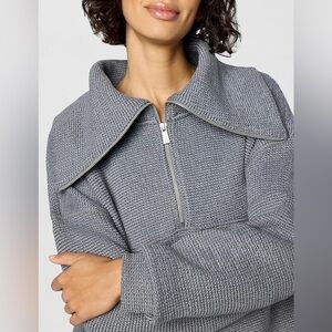 Sz XS Sweaty Betty Restful Boucle Half Zip Sweatshirt in a textured gray cotton